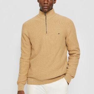 Tommy Hilfiger Men's tan quarter zip textured sweater sz M